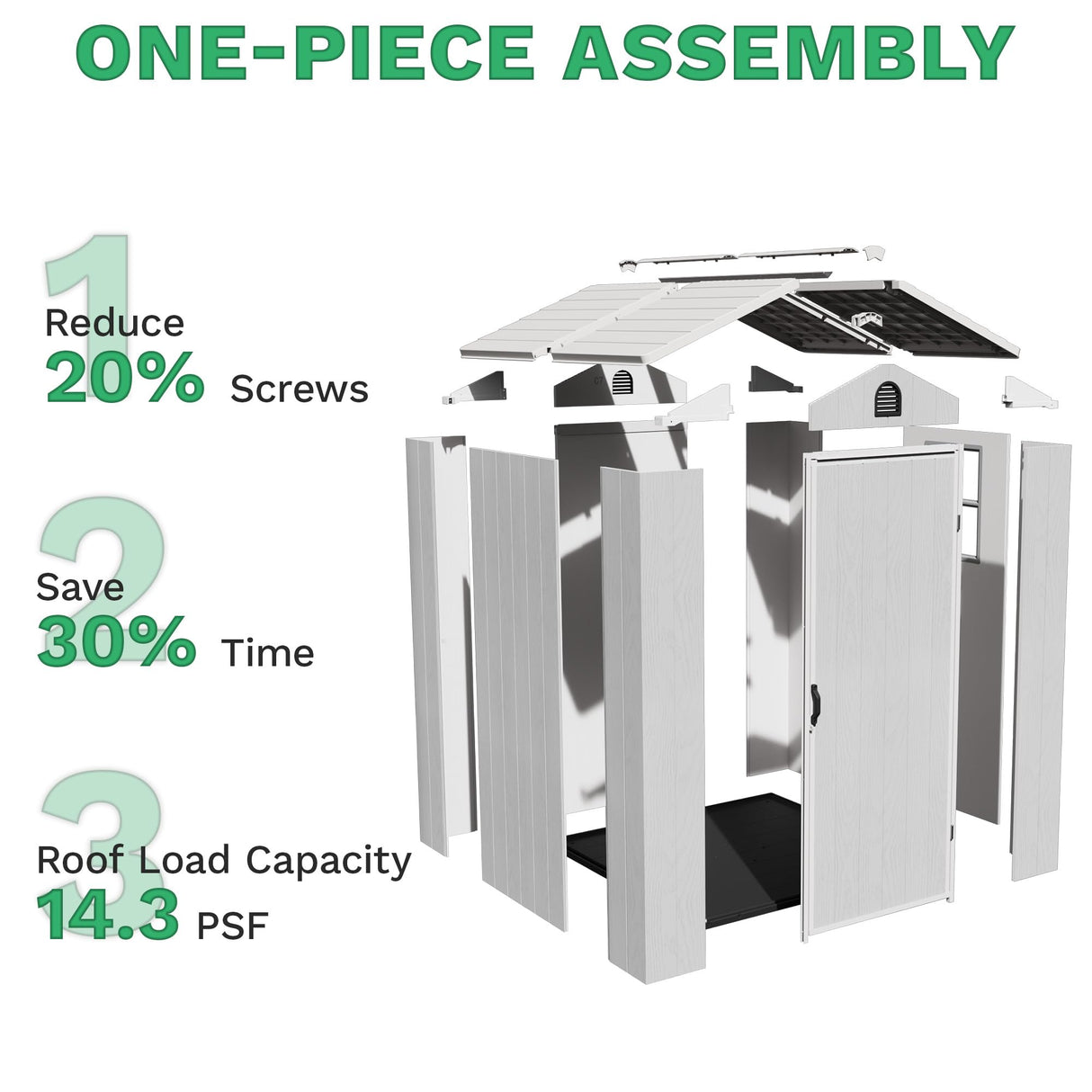 Greesum 4×4FT Plastic Outdoor Storage Shed with Floor, Resin Storaged Sheds with Lockable Door, Window & Vent, All-Weather Tool Sheds for Garden, Backyard, Patio, Light Gray (One-Piece Panel) Greesum