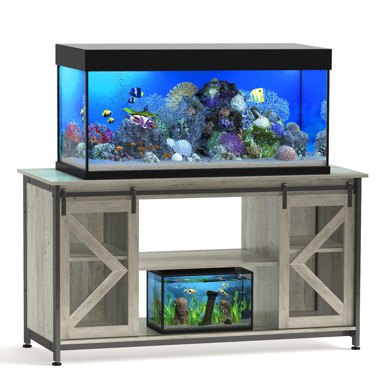 DetalleGo 50-80 Gallon Fish Tank Stand, Heavy Duty Aquarium Stand with Cabinet for Fish Tank Accessories Storage - 1000 LBS Capacity, 58.9" L x 19.7" W x 32.6" H, Gray DetalleGo