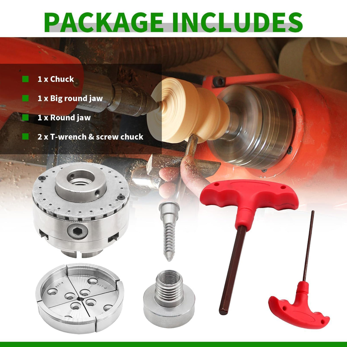 Yunnergo 1" x 8 TPI Thread 4 Inch Self Centering Wood Lathe Nickel-Plated Chuck Set 2/3/5 Jaw Turning Chuck Set (2PCs Jaw) Yunnergo