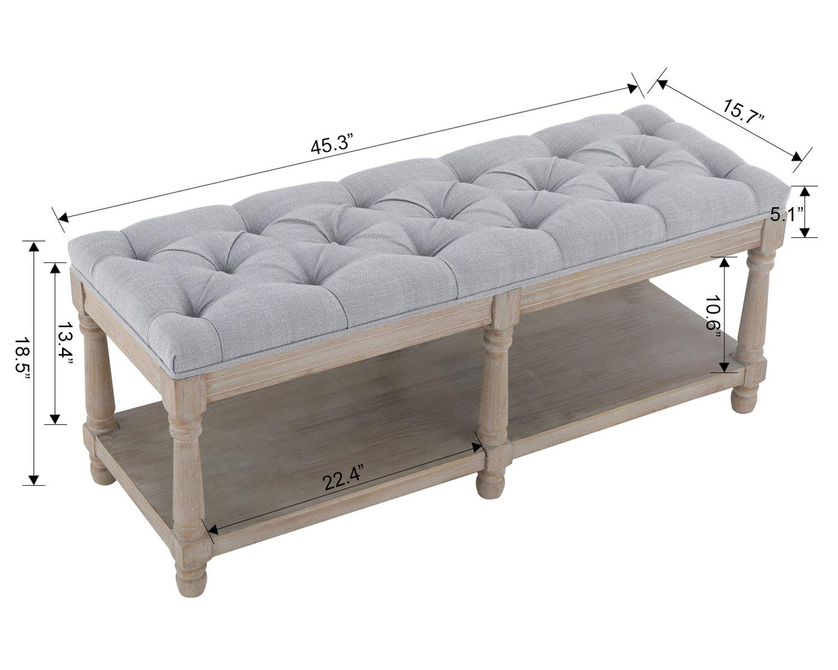 Janoray Farmhouse Storage Bench Wooden Entryway Upholstered Tufted Ottoman Bench for Bedroom End of Bed Hallway Organizer, Grey Janoray