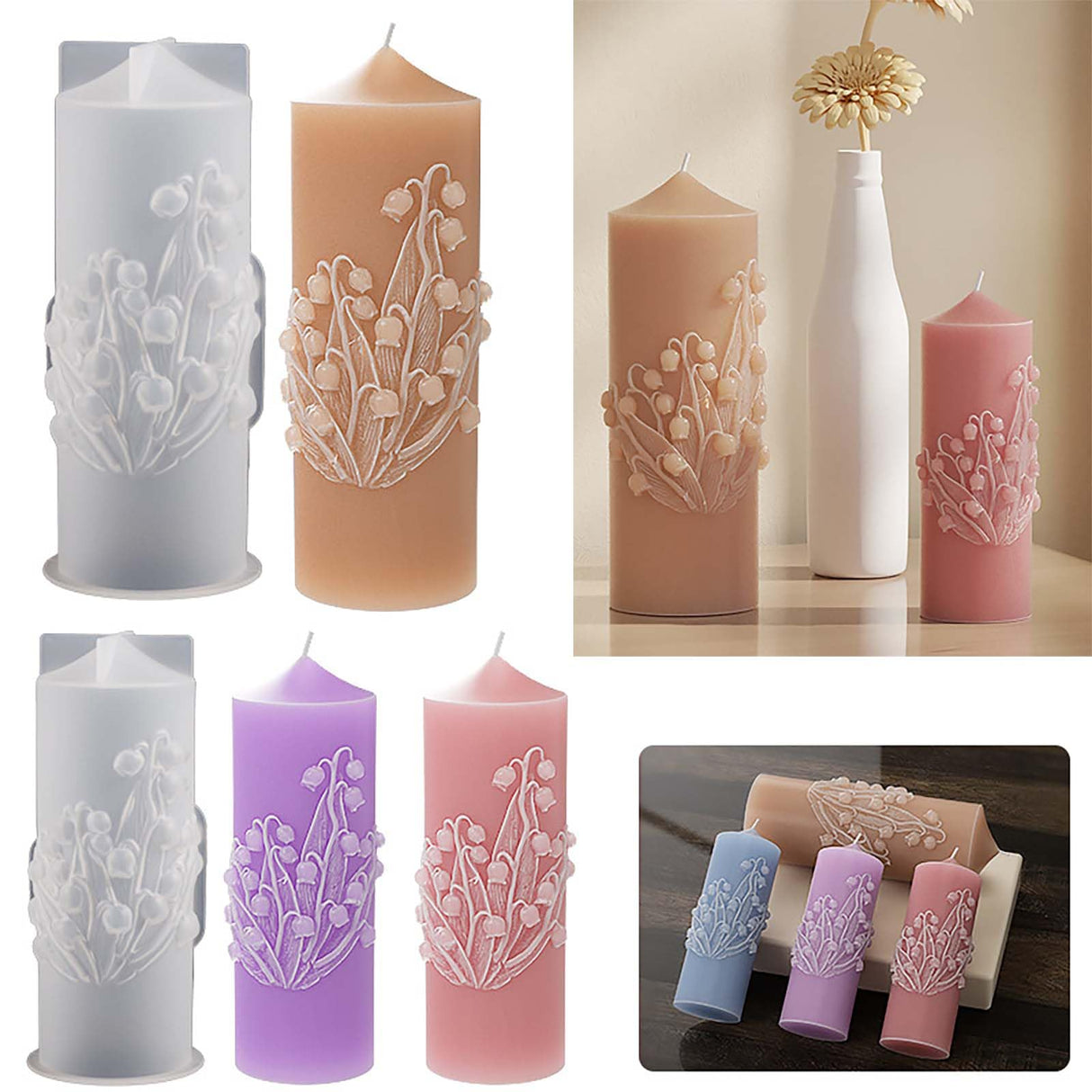 2 Pack Bell Orchid Cylinder Candle Mold - Resin Casting Silicone Mold for Home Decor and 3D Animal Candle Making ESEDAGE