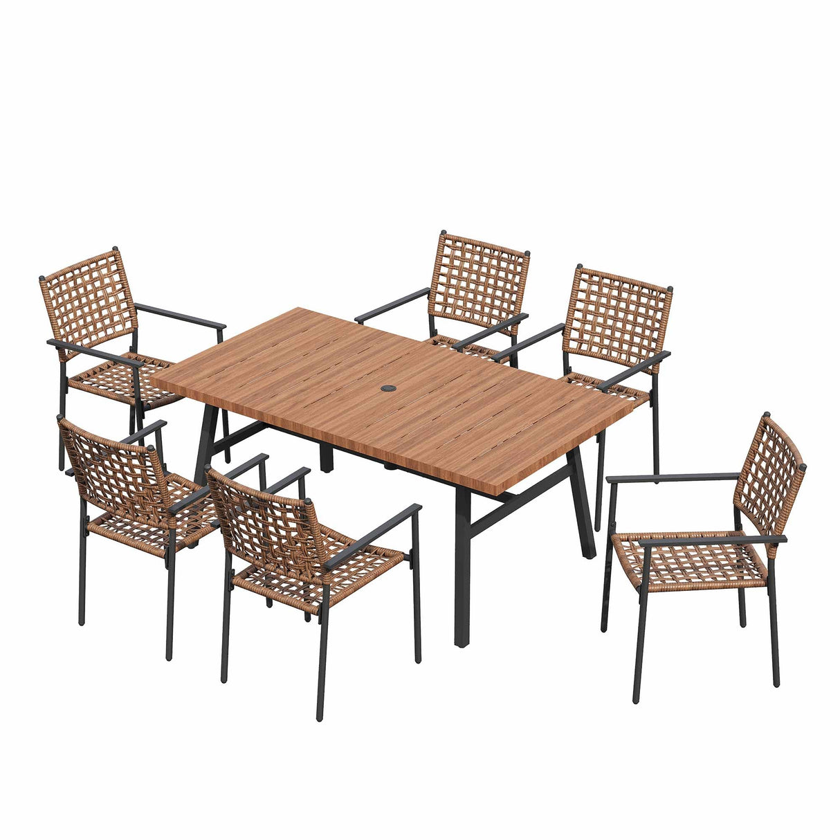 LAUSAINT HOME Outdoor Patio Dining Set 7 Pieces, Outdoor Rattan Dining Table and Chairs Set with Metal Table and Umbrella Hole, Patio Furniture Sets for Garden Backyard Deck Balcony LAUSAINT HOME