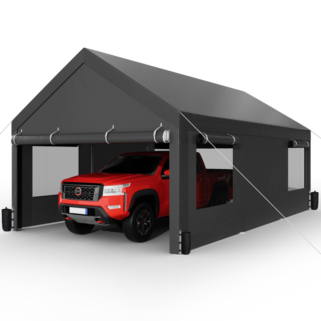 Shintenchi Carport 12' x 20' Heavy Duty Portable Garage, Carport Canopy with Side-Opening Door & Roll-Up Windows, Car Canopy for Truck,Car,Boat,Grey Shintenchi