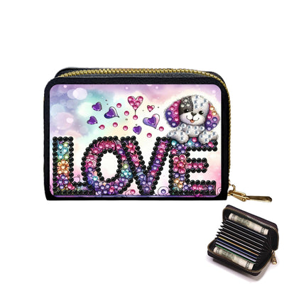 yzARTche Diamond Art Painting Credit Card Wallet, RFID Blocking 5D Gem Art PU Leather Zipper Card Holder Wallet for Women-01-LOVE Dog