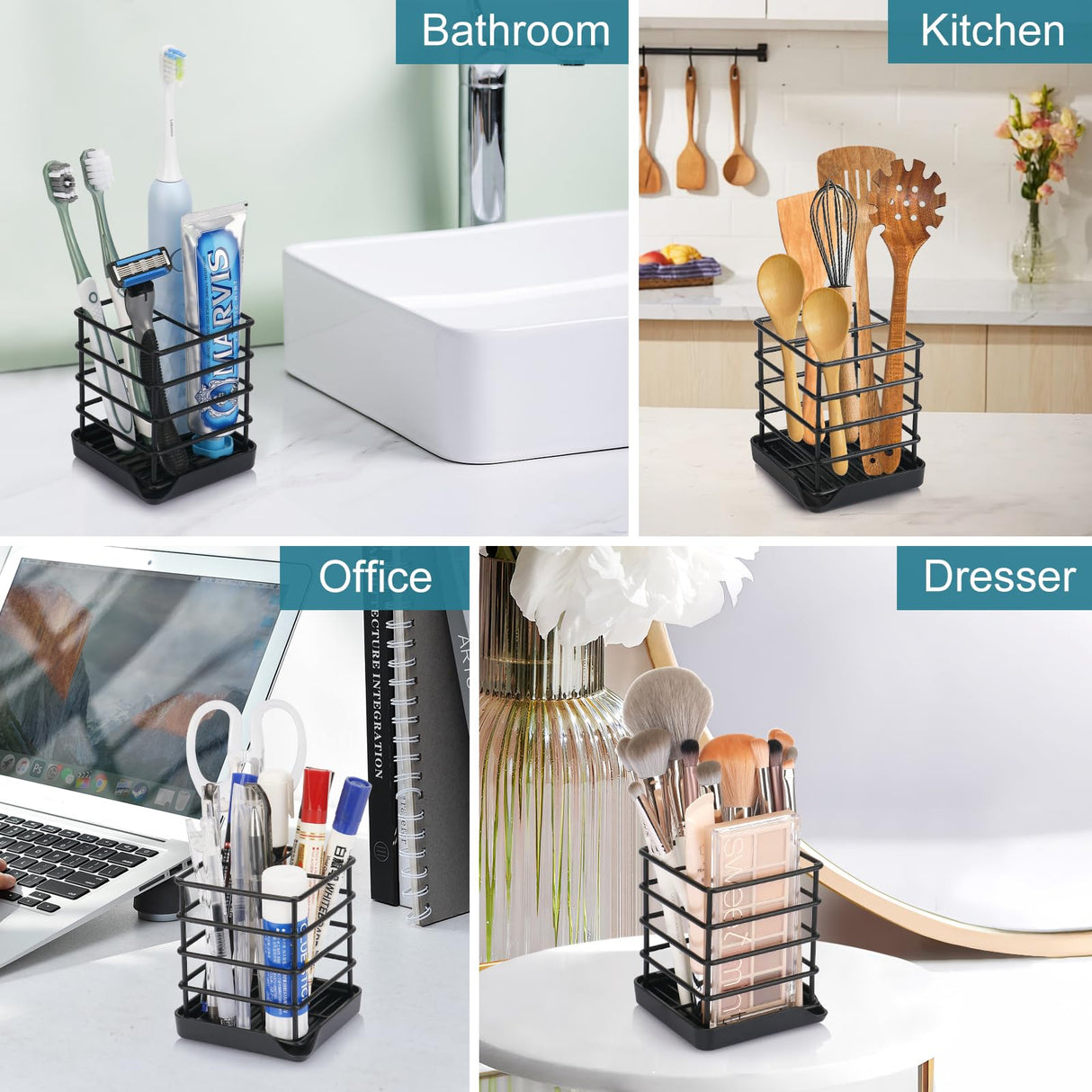 Toothbrush Holders for Bathrooms, Stainless Steel Bathroom Toothbrush Holder Kids Electric Tooth Brushing Holder Stand and Toothpaste Holder for Bathroom Accessories Organizer with Tray, Black (Small) Chintu