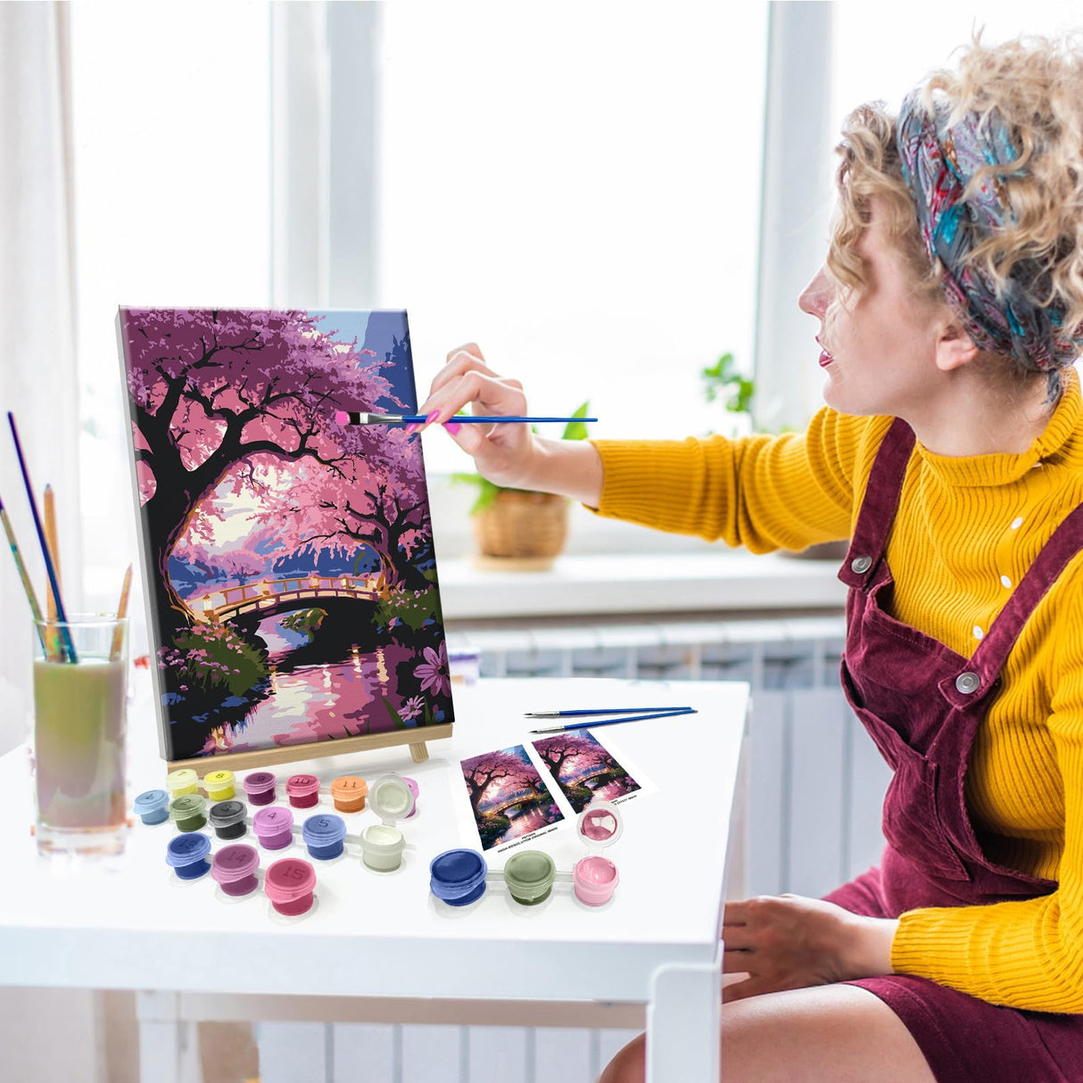 JOOZ Paint by Numbers Kit for Adults with Frame Moon Paint by Number with Easel Tree Adult Paint by Number Kits Framed Canvas Mountain Waterfall Oil Painting Kits for Gift Home Wall Decor 8x12 Inch JOOZ