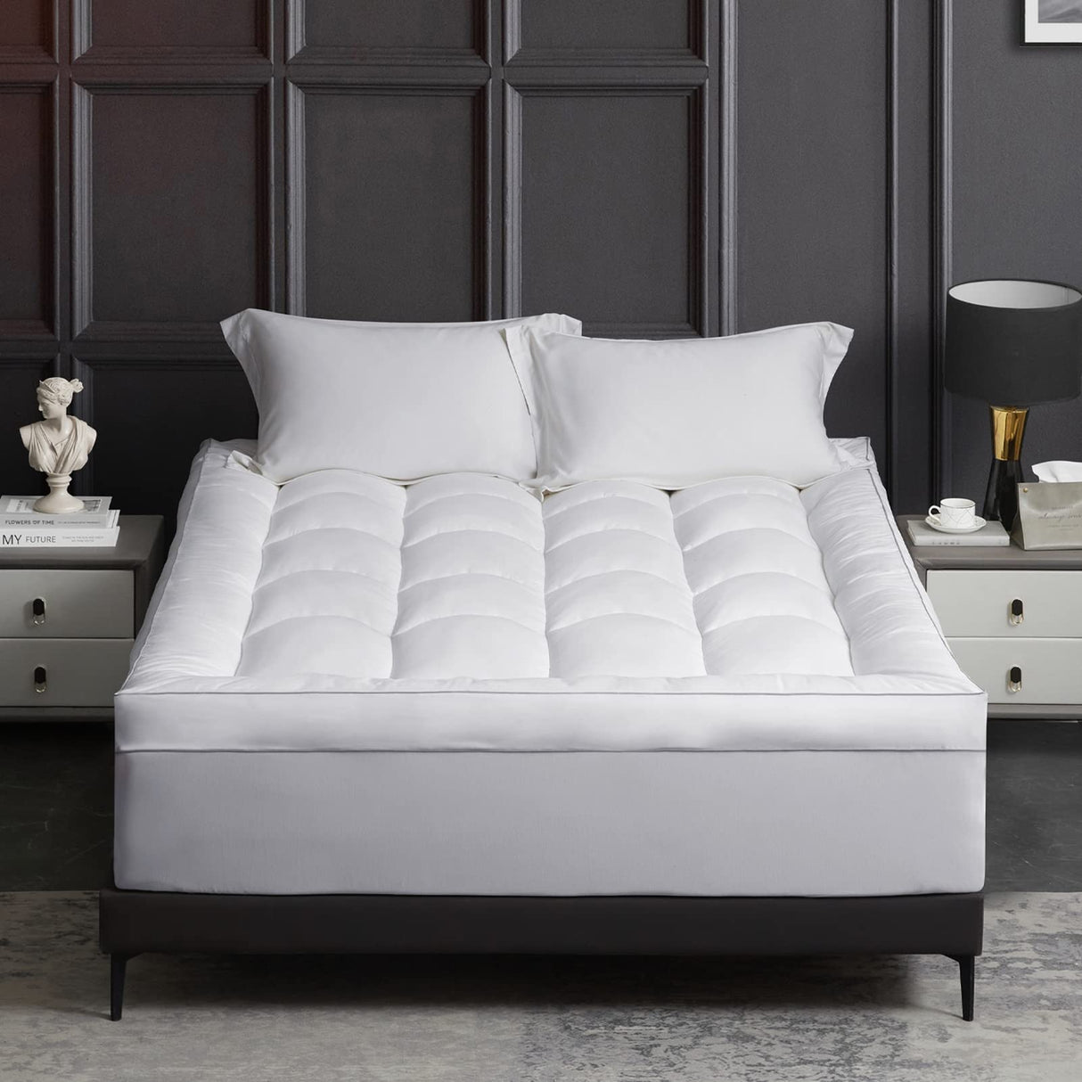 HYPREST Pillow Top Mattress Topper King, Extra Thick Mattress Topper 1300 GSM Down Alternative, 100% Cotton Soft Plush Bed Topper 8-24" Deep Pocket HYPREST