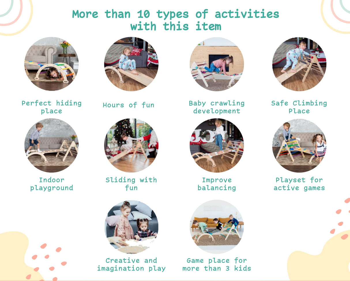 Woodandhearts Indoor Playground: Montessori Climbing Set - Pikler Triangle - Toddler Jungle Gym - Climbing Toys for Toddlers 1-3 Inside Wood And Hearts