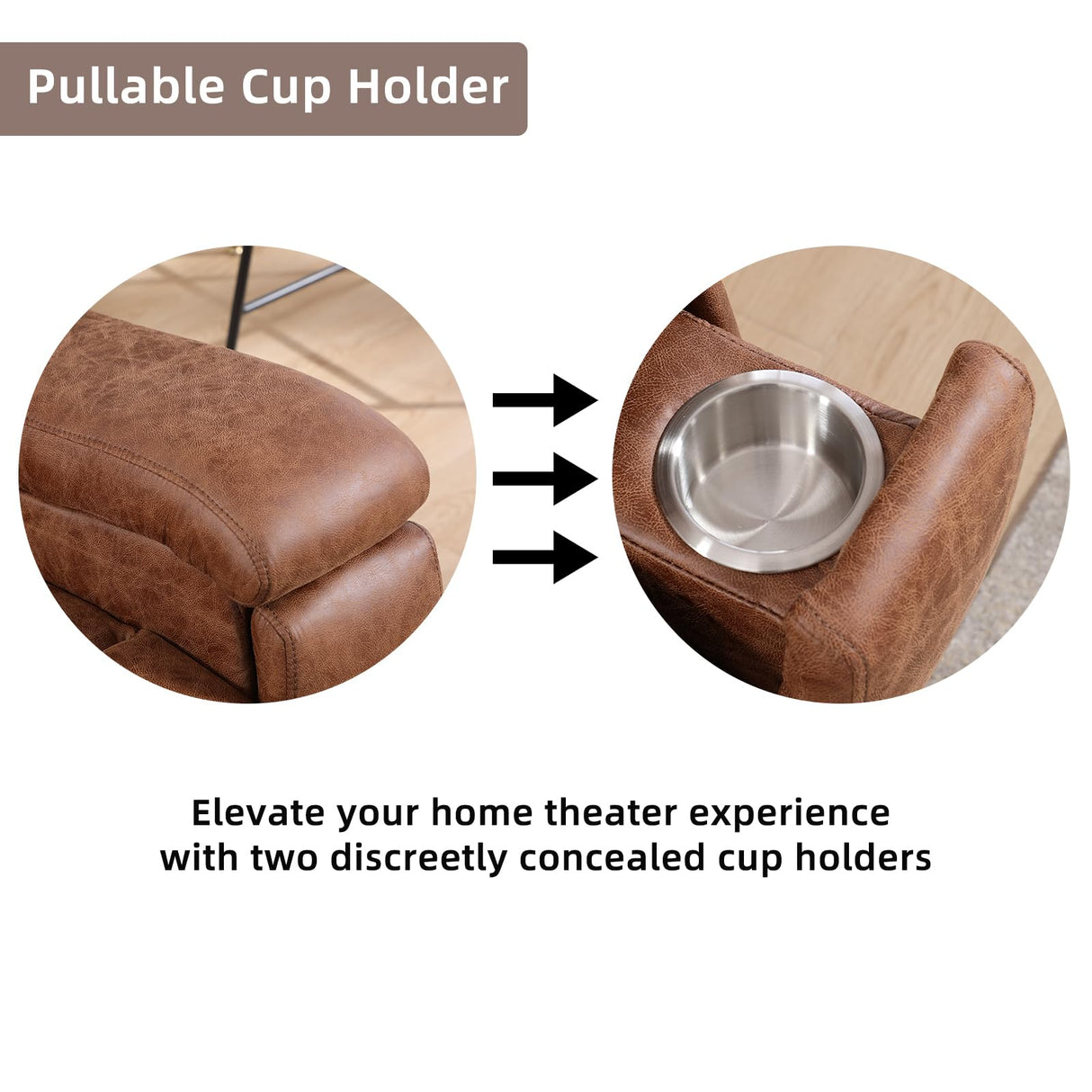 IOMOR Leather Recliner Chair, Manual Recliner Chair for Adults with Overstuffed Arms and Back, Single Sofa Recliner with Cup Holders for Living Room (1, Brown) IOMOR