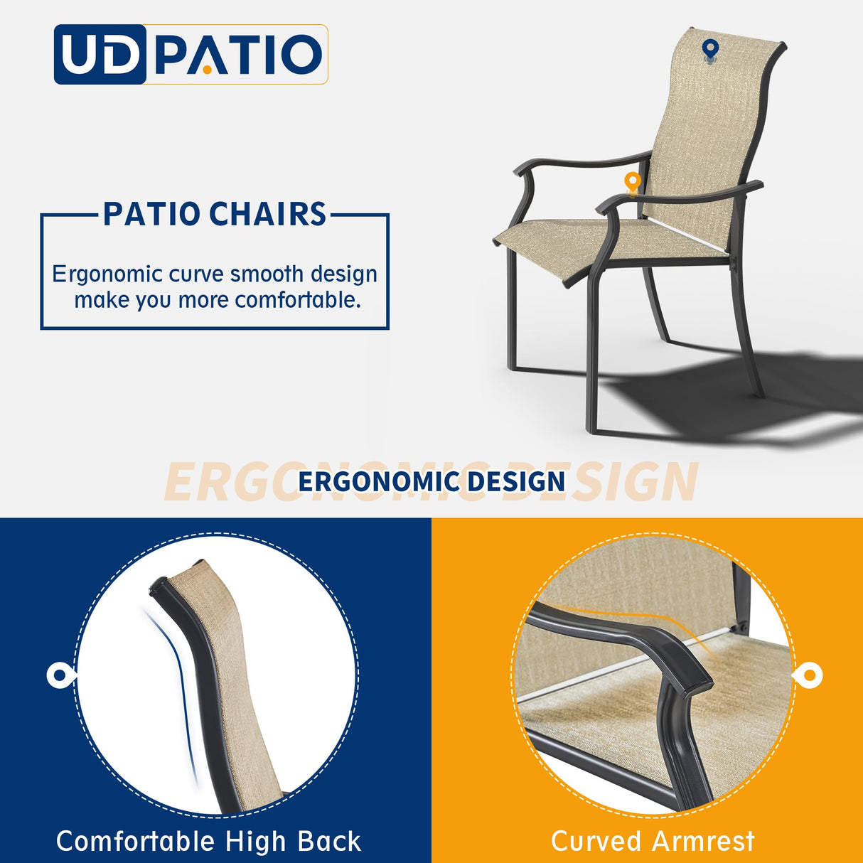 UDPATIO Patio Dining Chairs Set of 6, Outdoor Textilene Dining Chairs with High Back, Patio Furniture Chairs with Armrest, Metal Frame for Lawn Garden Backyard Deck, Brown UDPATIO