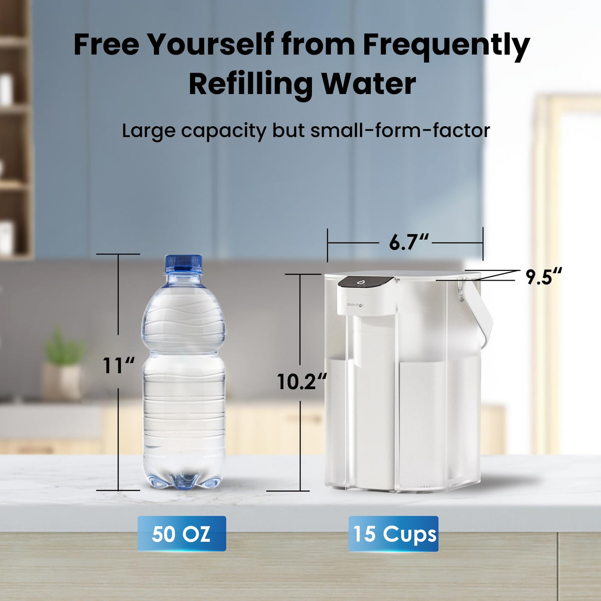 Waterdrop Alkaline Electric Water Filter Pitcher, Rechargeable Water Dispenser, Instant 200-Gallon 15-Cup Countertop Purifier, NSF/ANSI 42, Reduce PFOA/PFOS, Chlorine, Lead, White, with 1 Filter Waterdrop