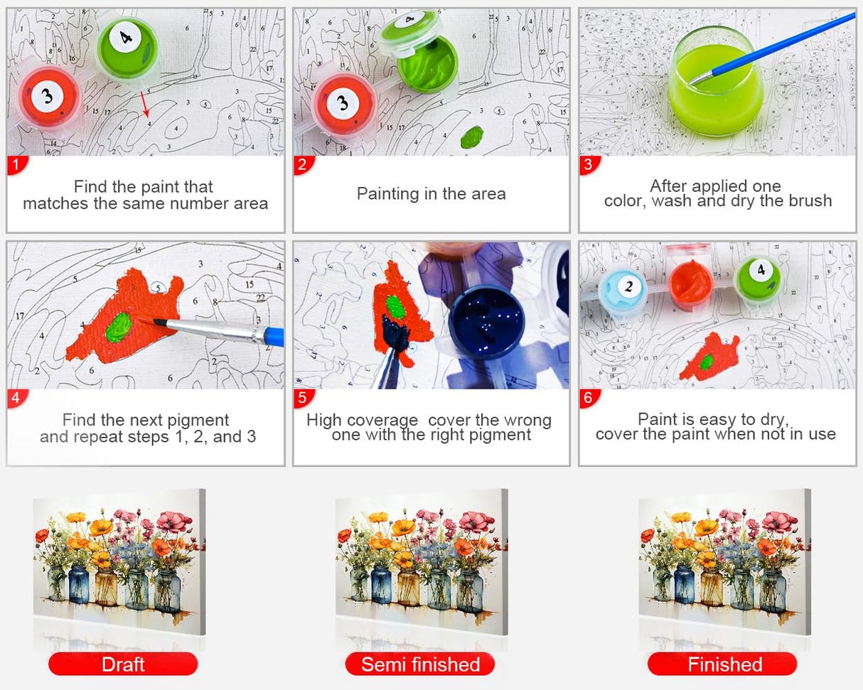 TUMOVO Adult Paint by Number Kits on Canvas, Wild Flowers Paint by Numbers, Simple Painting Paint by Numbers, Flowers Paint by Numbers Kit for Adults Beginner Oil Painting Kits Gift, 16 x20 Inch TUMOVO