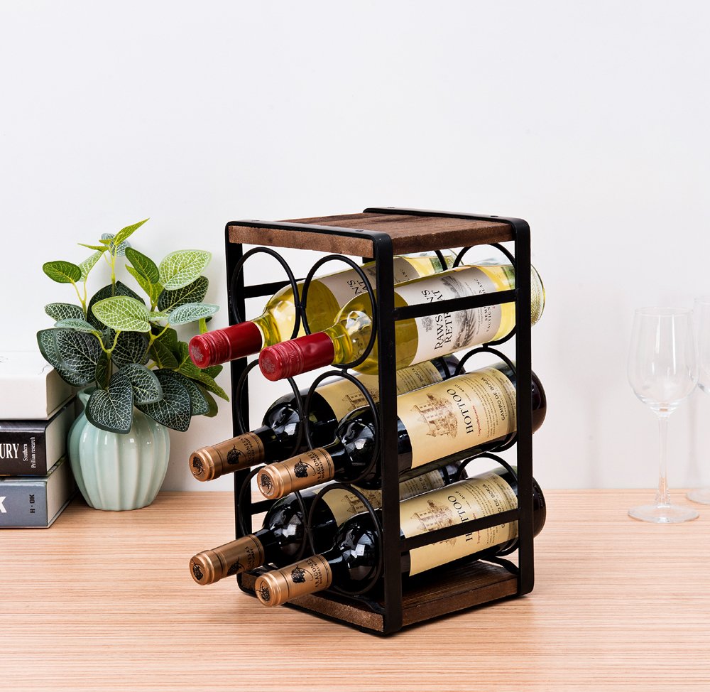 SODUKU Rustic Wood Countertop Wine Rack 6 Bottles No Need Assembly Brown SODUKU