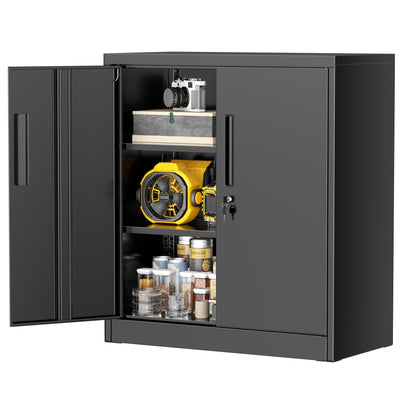 Greenvelly Metal Garage Storage Cabinet,36" Black Lockable Metal Cabinets with 2 Doors and Shelves,Storage Locking Counter Cabinet for Home Office,Garage,Kitchen,School