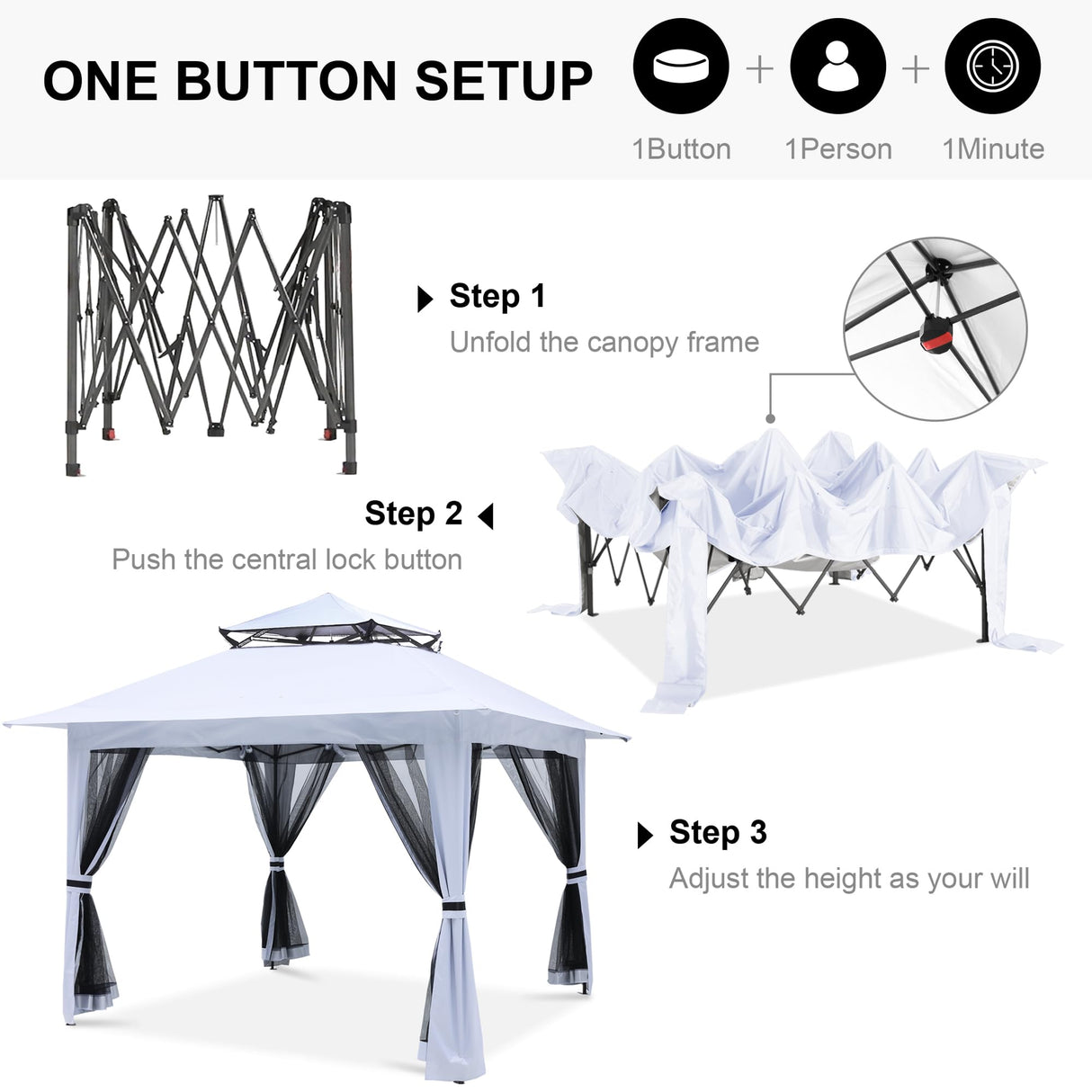 ABCCANOPY Pop Up Gazebo 13x13 - Outdoor Canopy Tent with Mosquito Netting for Patio Garden Backyard (White) ABCCANOPY