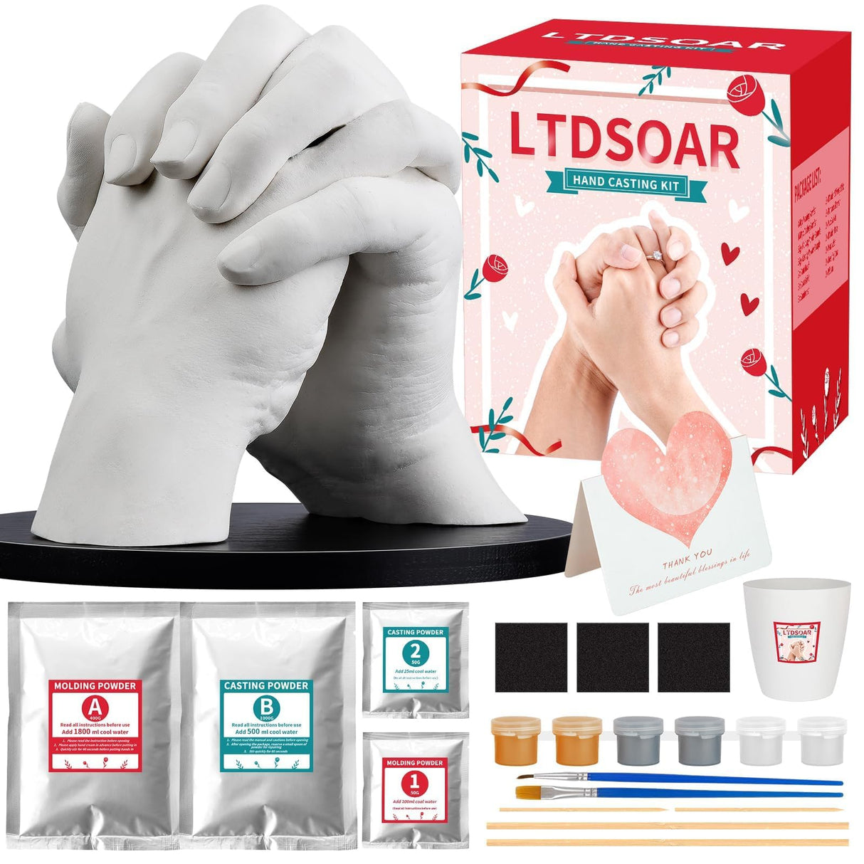 LTDSOAR Hand Casting Kit, Couples with Practice Kit, Hand Mold Kit for Adults & Kids, Romantic Anniversary Wedding Birthday for Her or Him,Boyfriend Girlfriend Unique LTDSOAR