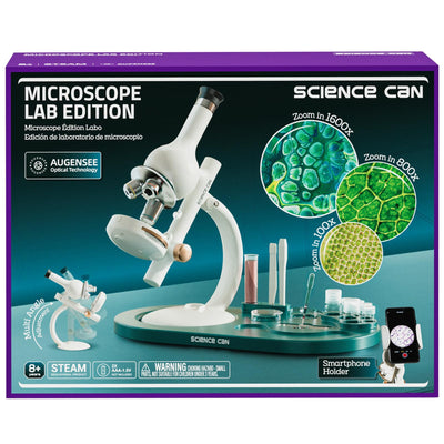 Science Can Microscope for Kids, 1600X Magnification LED Student Microscope with 8 Prepared Slides, Educational Science Lab Toy Great Birthday Gifts, Science Kits for Kids Ages 8-12