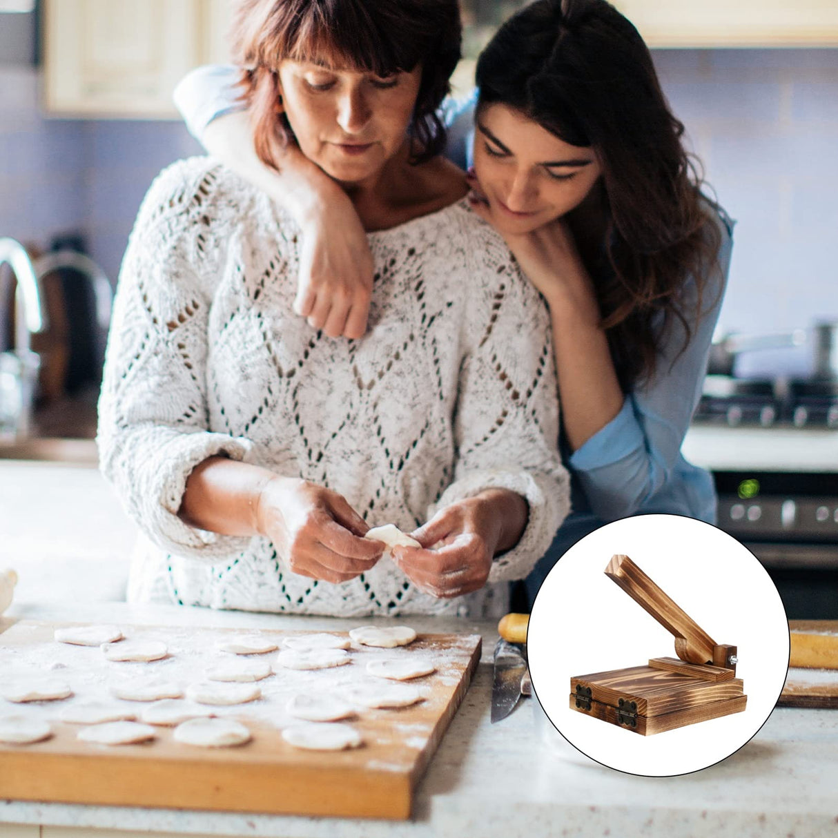 Luxshiny Wooden Tortilla Press Wood Dough Dumpling Presser Dumpling Skin Maker Ravioli Mold Dumpling Wrappers Presser Pizza Dough Pastry Press Tool for Kitchen Gadget Luxshiny