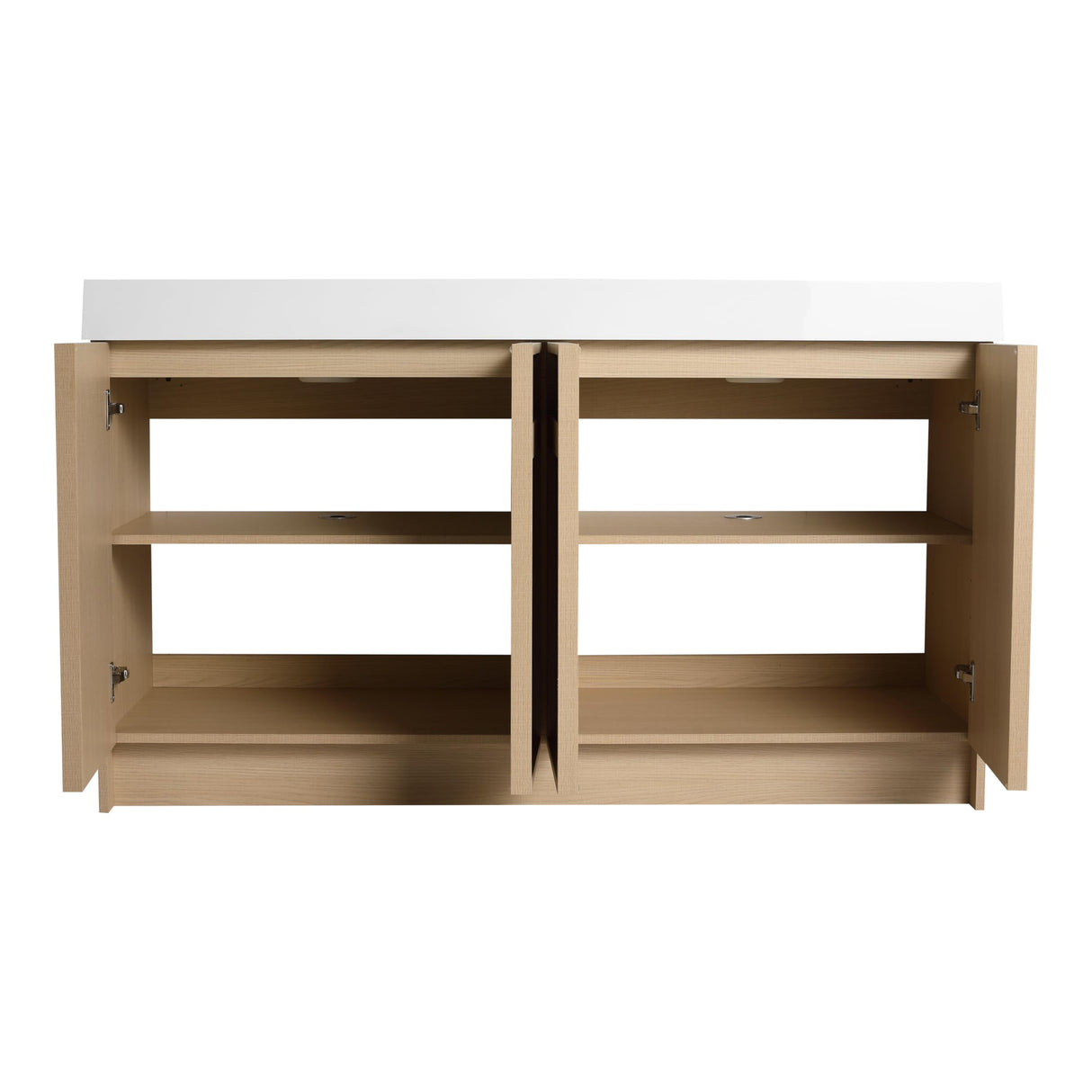 Calieton 60 Inch Freestanding Vanity, 60" Bathroom Vanity with Sink, Double Sink Floor Stand Vanity Combo, Modern Brown Bathroom Vanity Set with 4 Doors and White Basin Sink Calieton