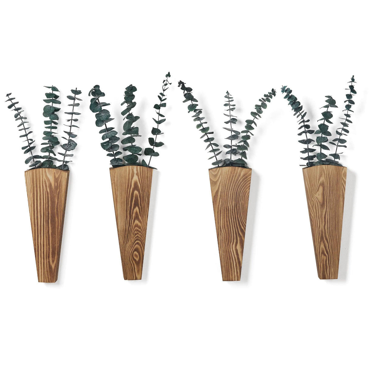 Mokof 4 Pack Wood Wall Planter for Indoor Plants, Wooden Pocket Vase for Dried Flowers and Eucalyptus Stems, Modern Farmhouse Wood Wall Decor for Living Room, Bedroom, Bathroom, Home Office Mokof