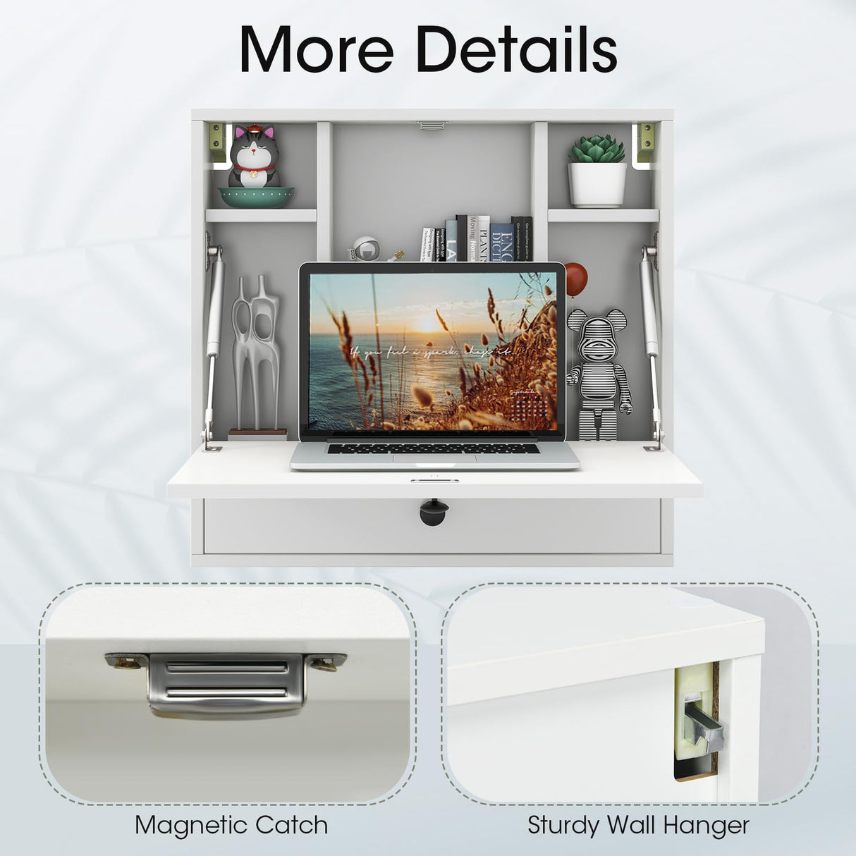 Tangkula Wall Mounted Desk, Folding Wall Table Floating Desk Wall Mount Laptop Desk, Space Saving Wall Mounted Table Wall Desk with Storage Drawer & Shelves (White) Tangkula