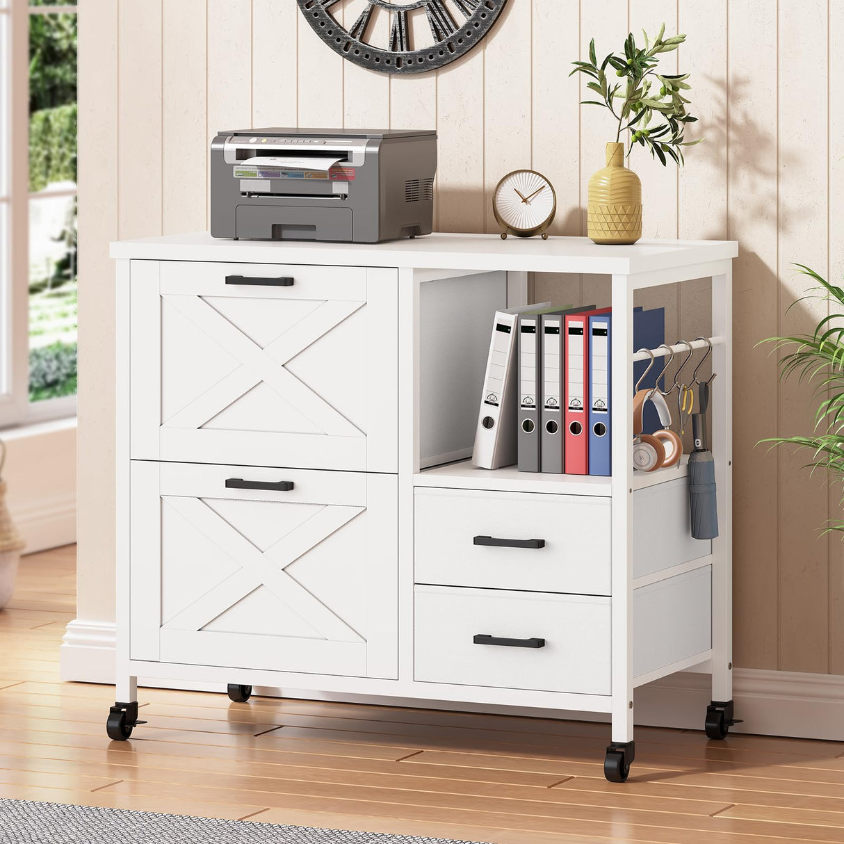 SEDETA 4 Drawers Filing Cabinet, File Cabinet for Home Office fits Letter/Legal/A4 Size Hanging Files, Printer Stand with Storage, White SEDETA