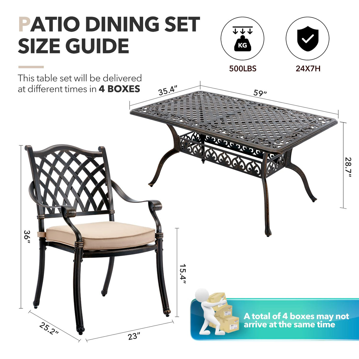 ๐๐ถ๐น๐ถ๐๐บ๐ฎ๐ถ๐น 7 Piece Outdoor Dining Set Cast Aluminum Retro Patio Dining Set for 6 includes 59โ Rectangular Table and 6 Chairs with Thicker Cushions and Umbrella Hole for Patio Deck Garden Ailismail