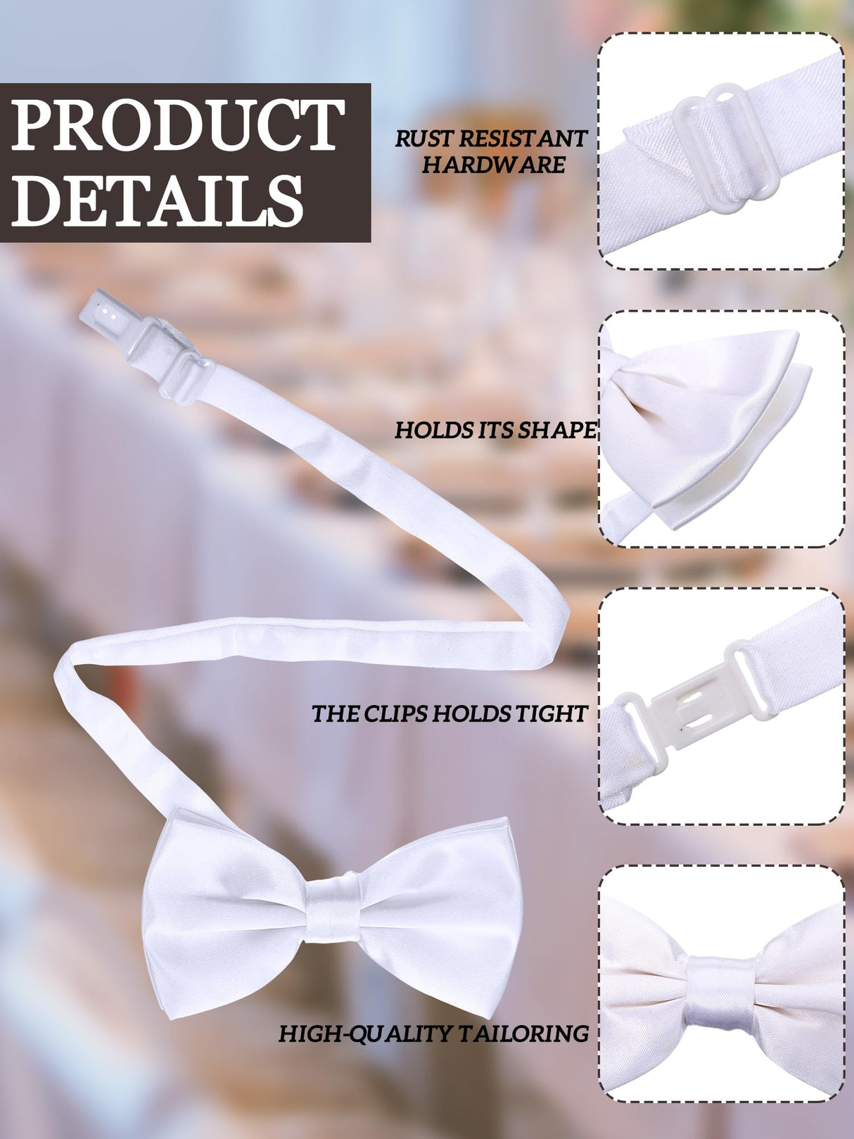 Geyoga 24 Pieces Men's Bow Ties Formal Satin Solid with Adjustable Neck Band Bow Ties for Men (White) Geyoga