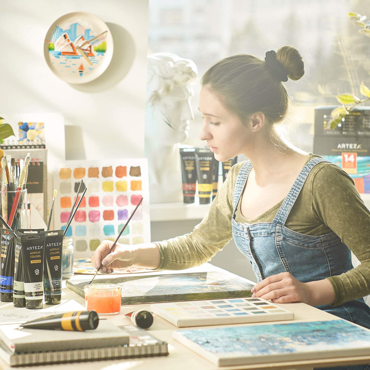 ARTEZA Acrylic Paint Set of 14 Colors, 4.06 Ounce Tubes, Non-Toxic Acrylic Artist Paints. Art Supplies for Painting ARTEZA