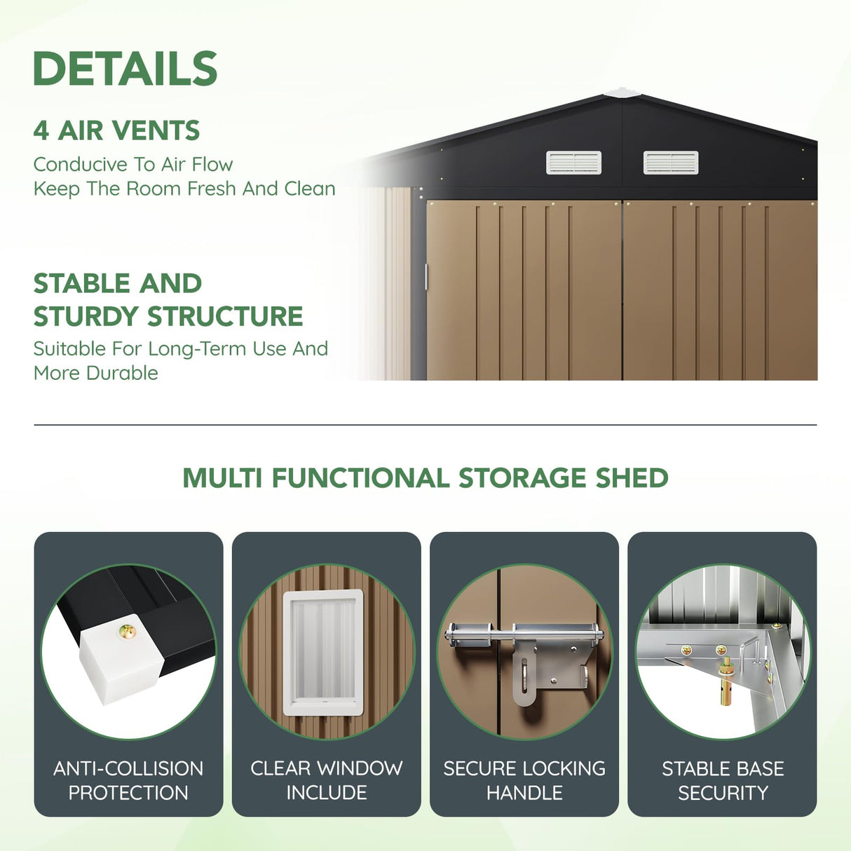 10X12X7.5 FT Outdoor Steel Storage Shed with Lockable Doors, 2 Windows, Transparent Roof Panels, Metal Frame Floor (Wood Panels Not Included), Ideal for Backyard, Patio Storage,Chicken Coop,Brown Mistmo