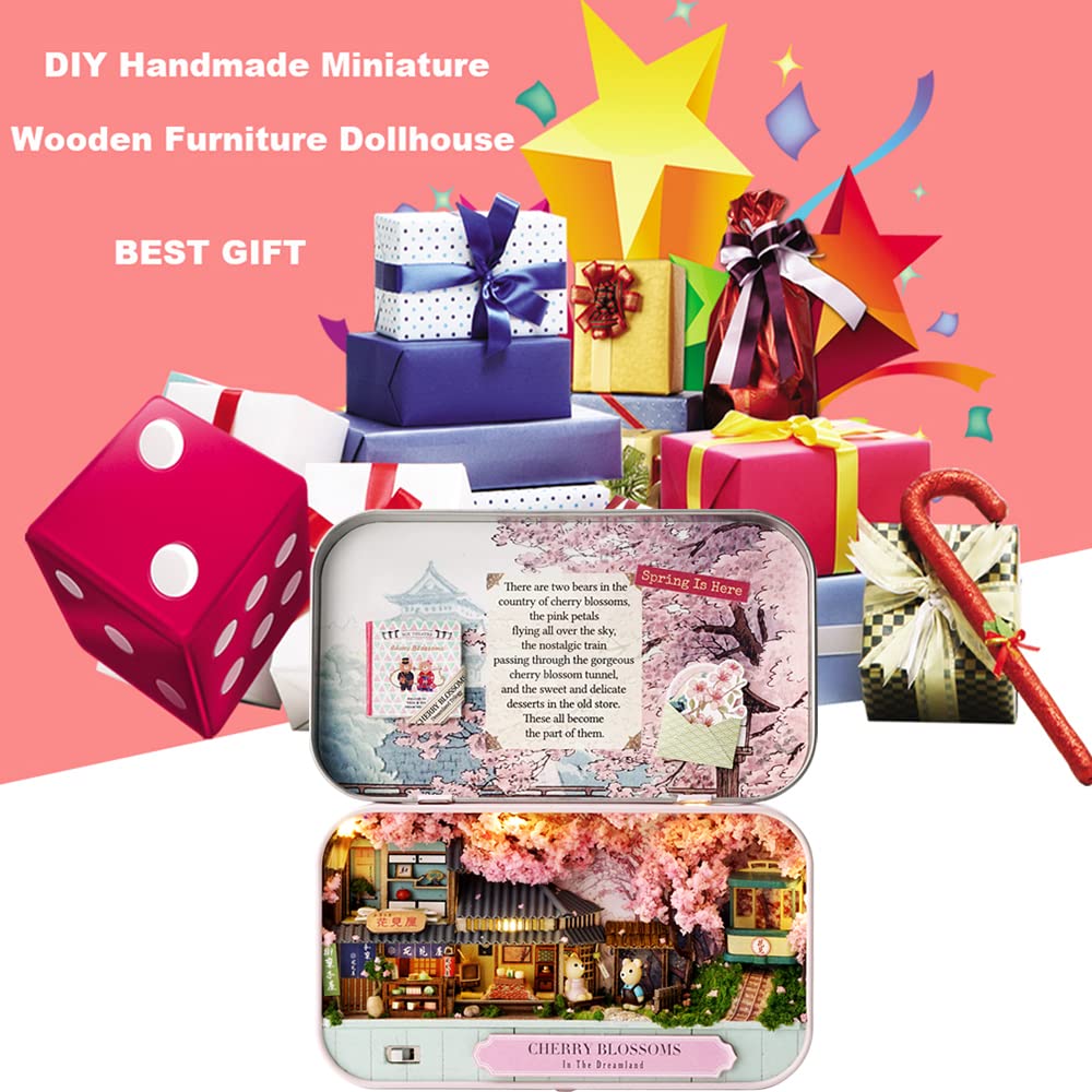 Roroom DIY Miniature and Furniture Dollhouse Kit,Mini 3D Wooden Doll House Craft Model Box Theater Style,with LED,Creative Room Idea for Valentine's Day Birthday Gift (Q7) Roroom