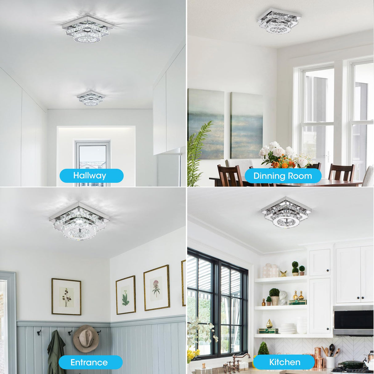 Crystal Ceiling Light Fixture LED Crystal Chandelier Kitchen Lights Ceiling Crystal Flush Mount Ceiling Light Small Bedroom Chandelier Modern Chandelier for Hallway Bathroom Entryway Chandelier Light DSLITING