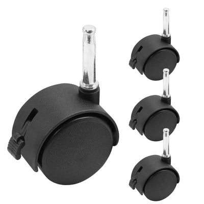 suiwotin 4pcs 2 Inch Swivel Caster Wheels, M8 Grip Neck Stem Caster Wheels with Brake, Heavy Duty Casters, Black Nylon Wheels Replacement for Furniture, Table, Cabinet, Shelf