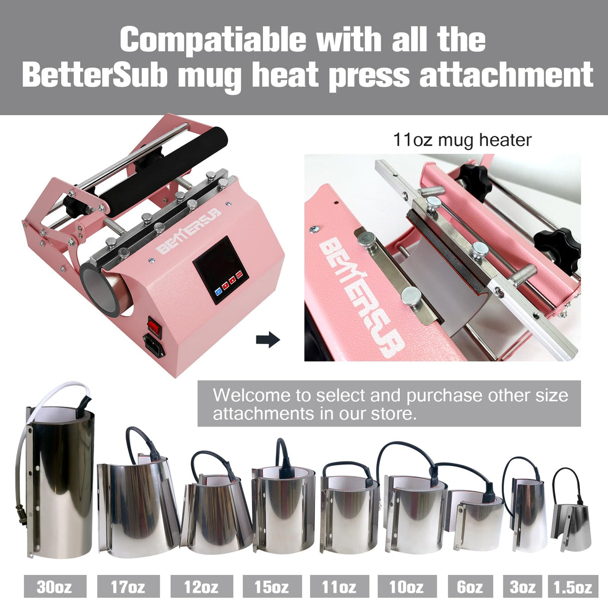 BetterSub 3in1 Tumbler Mug Heat Press Machine 30 OZ 20 OZ 16 OZ Sublimation Straight Skinny Tumbler Mug 3 OZ 1.5 OZ Shot Glass,11 OZ 15 OZ 16 OZ Sublimation Mug Heat Transfer Pink BetterSub