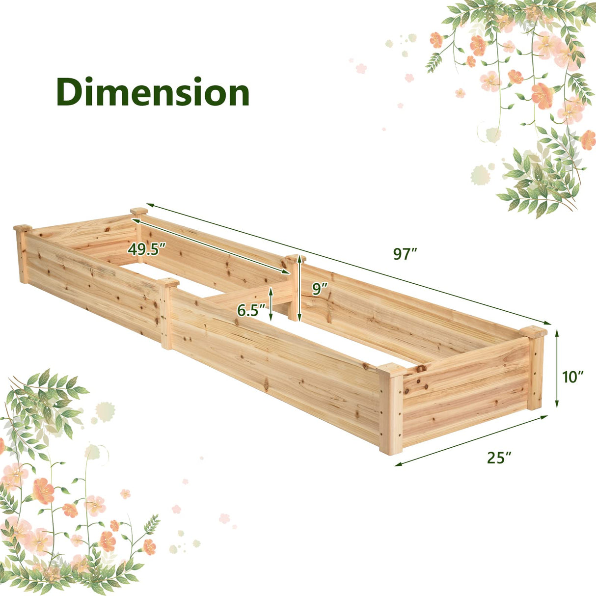 COSTWAY Raised Garden Bed, Wooden Planter Box Stand for Vegetables, Fruits, Herbs, Flowers, Garden Planting Bed Kit for Outdoor, Backyard, Patio, Lawn, 91" x 24" x 9" COSTWAY