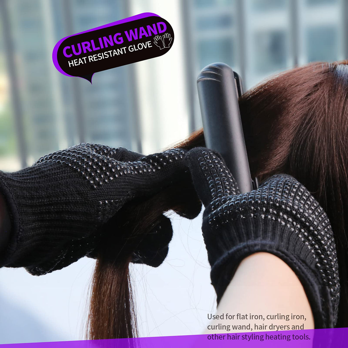 Teenitor Heat Resistant Glove With Silicone Bumps for Hair Iron Tool, Professional Heat Press Gloves, Hair Styling Protectant, Sublimation Black Teenitor