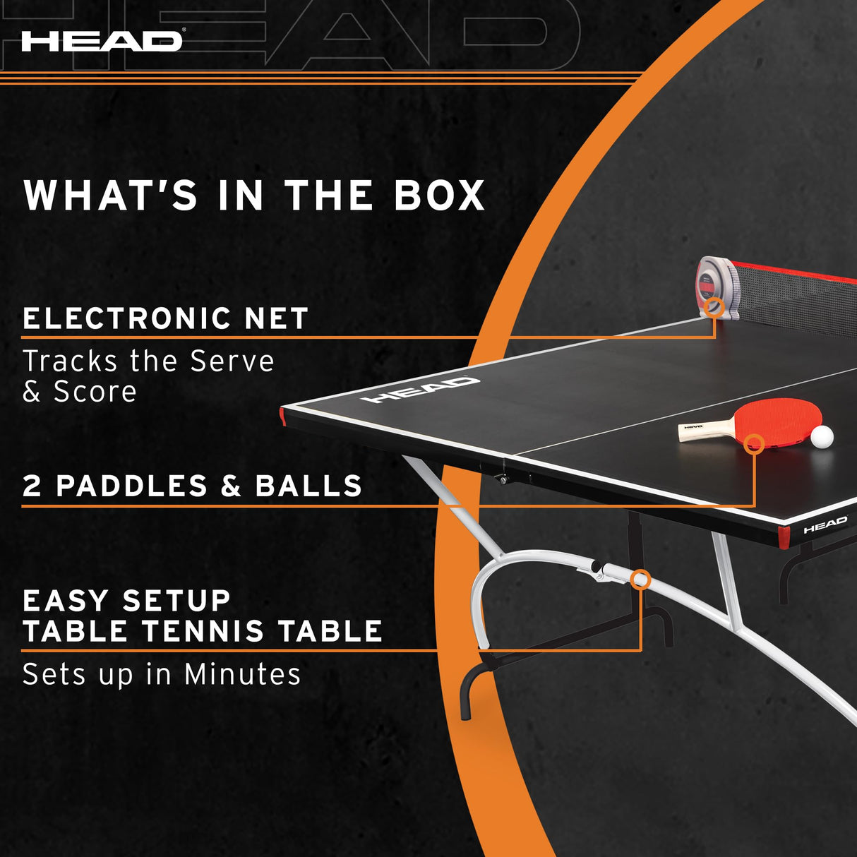 HEAD Easy Setup Ping Pong Table with Electronic Scorer - Junior Folding Table Tennis Table for Easy Storage - Game Room Table Includes 2 Paddles and Balls HEAD
