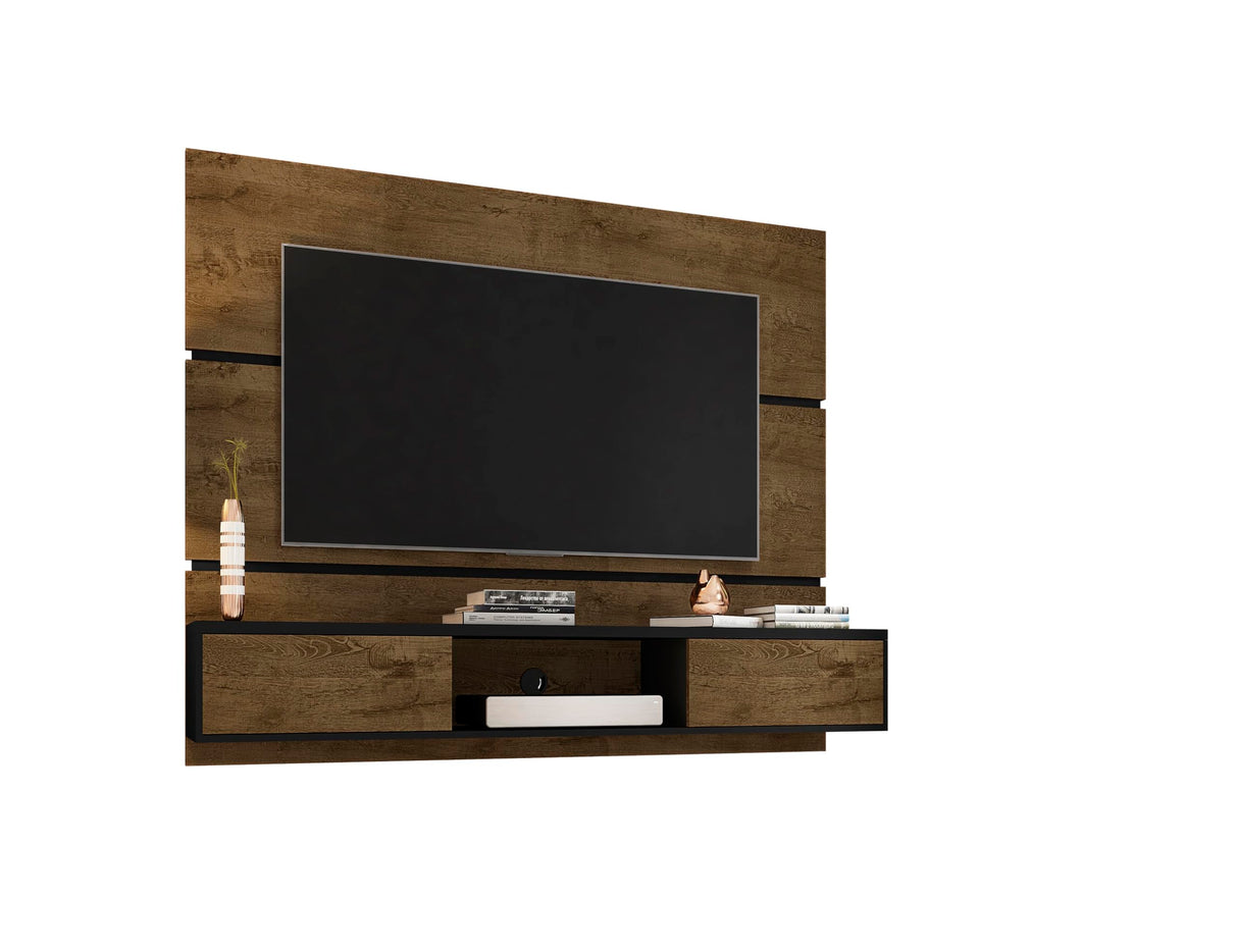 Manhattan Comfort Vernon 62" Floating Entertainment Center, Wall Mounted TV Stand for 55'' Television with Concealed & Open Storage, Hole for Cable Management, Rustic Brown and Black Manhattan Comfort