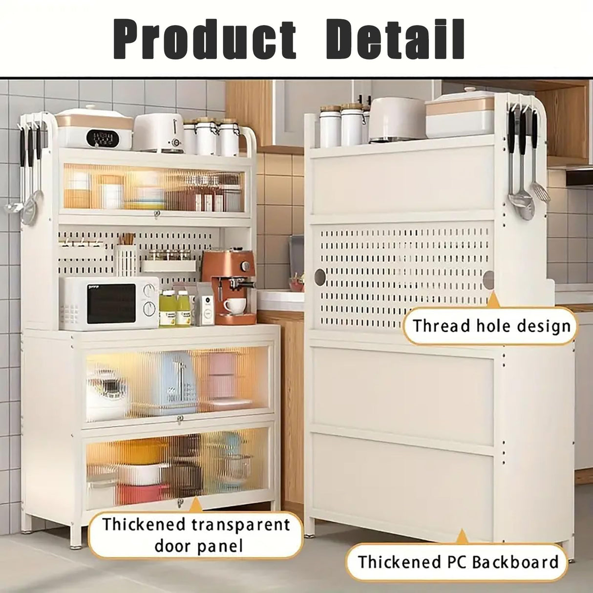 Voclym Bakers Rack with Wheels, 5-Tier Coffee Bar with Wheels, Microwave Stand with Storage, Kitchen Shelves for Kitchen Pantry, Storage Room, White Voclym
