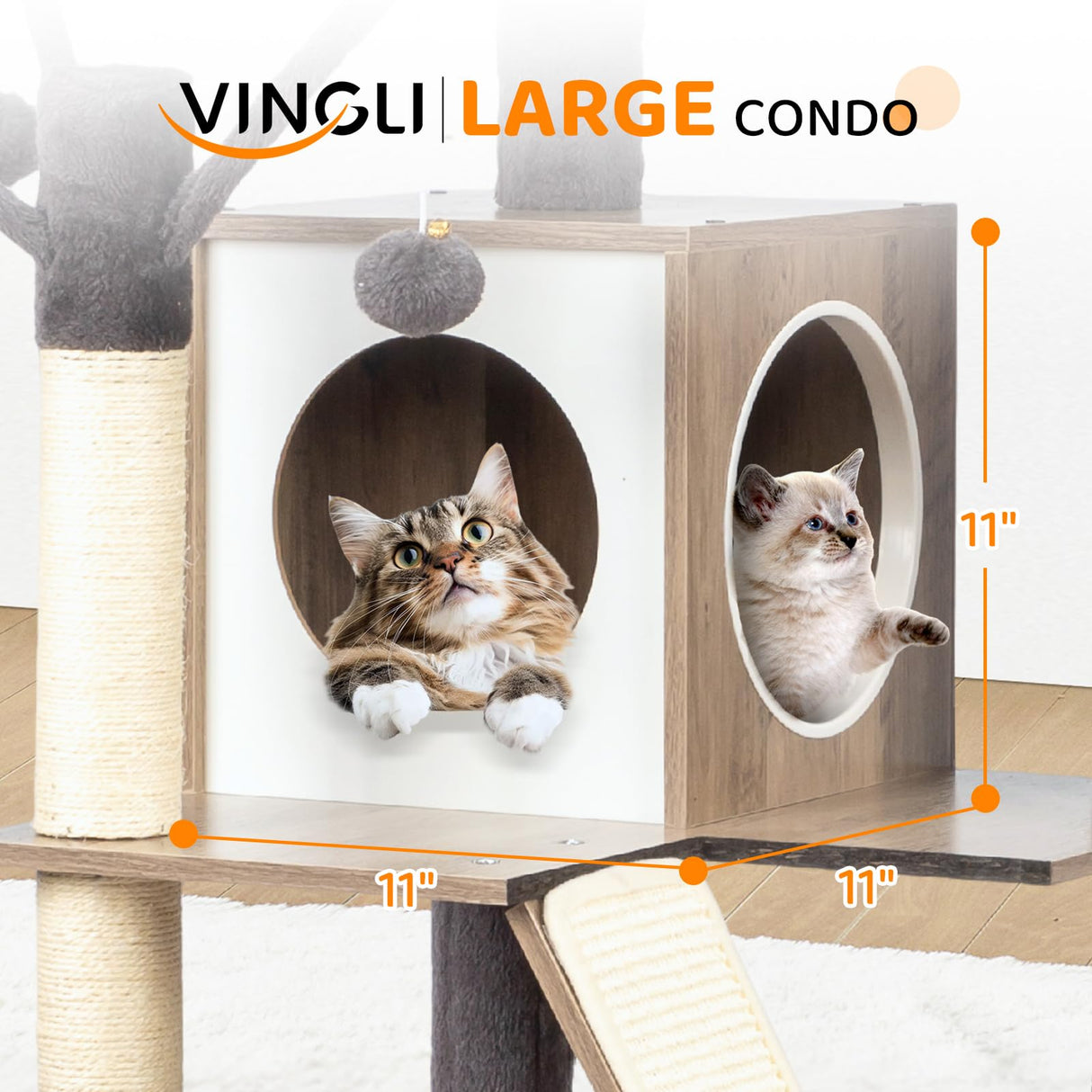 VINGLI Cat Tree Tower with Litter Box, Houses for Indoor Kittens, 53" All-in-1 Wooden Cats Condo, Cat Tower wih Scratching Posts, Hidden Cat Washroom Furniture, Gray VINGLI