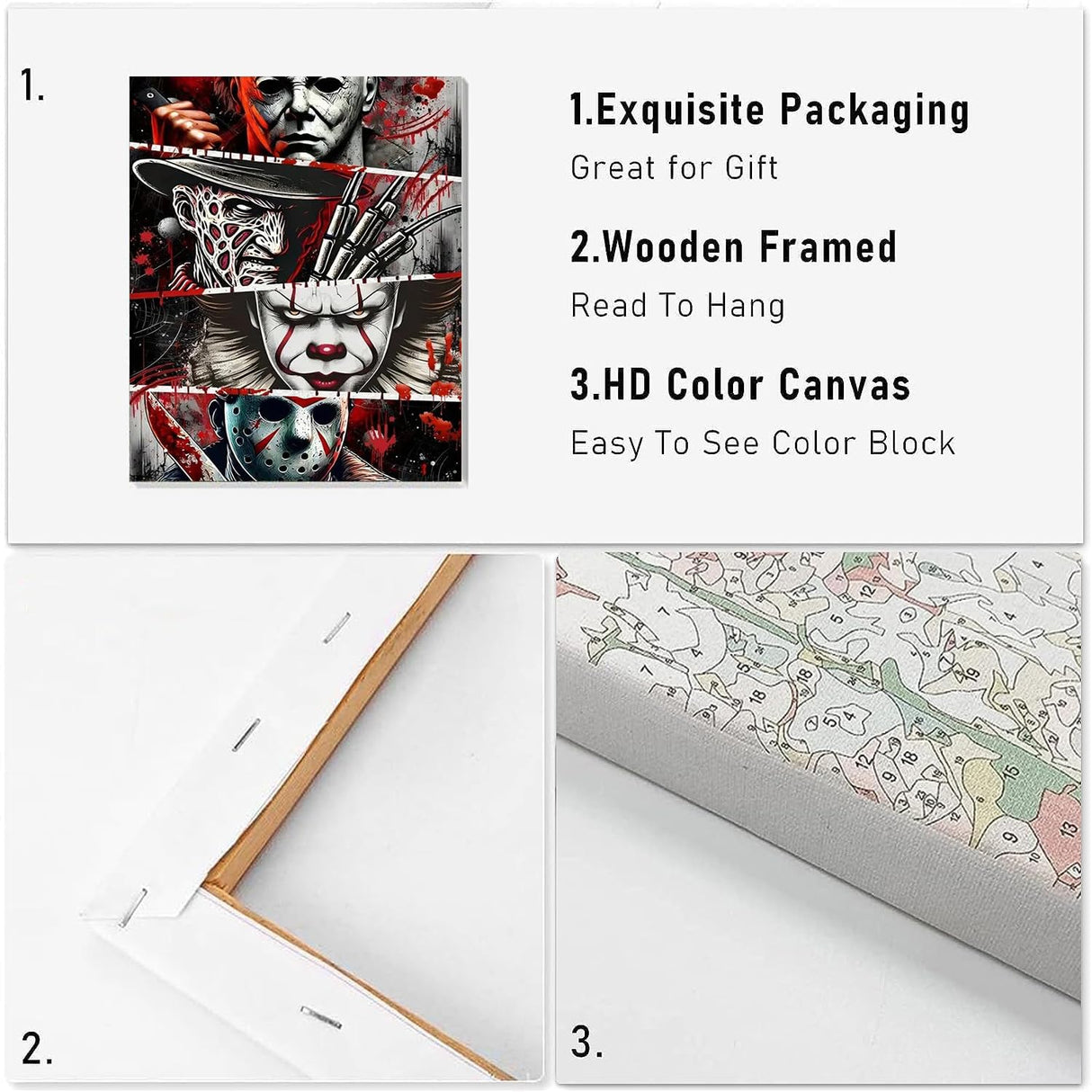 VIGEGU 2 Pack Halloween Paint by Numbers Kit for Adults with Framed,Horror Paint by Number DIY Adult Paint by Number Kits for Wall Decor 10x12in VIGEGU