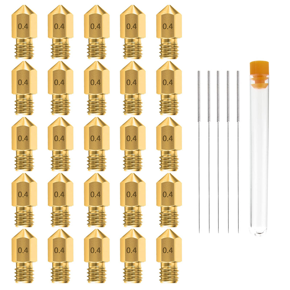 0.4MM MK8 Ender 3 Nozzles 25 pcs 3D Printer Brass Nozzles Extruder for Makerbot Creality CR-10 with 5 Needles and Metal Storage Box (0.4mm) Meafeng
