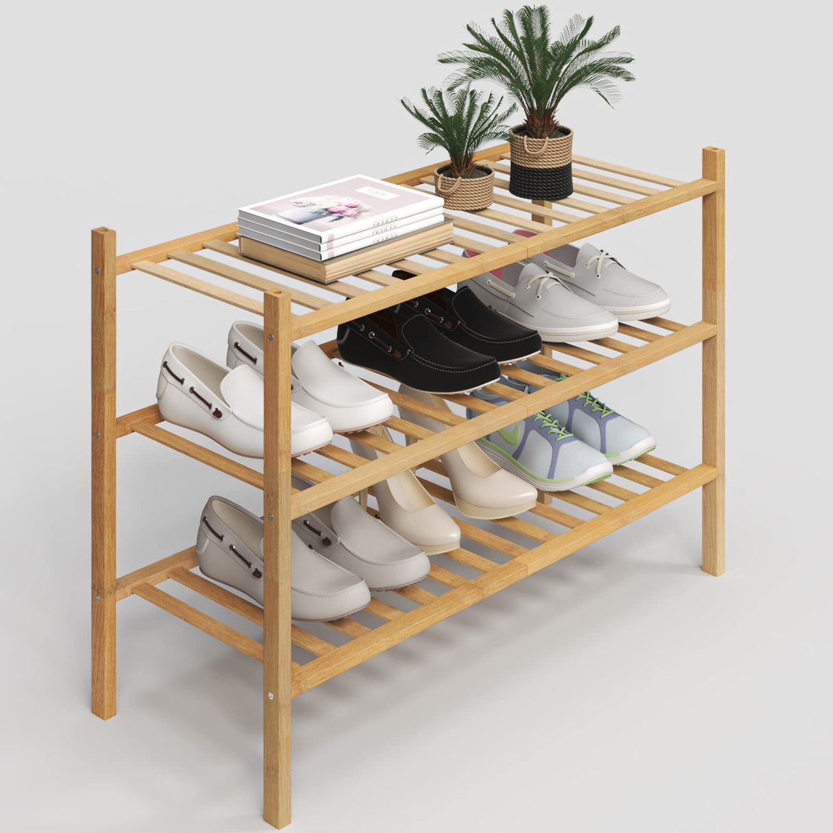 Z&L HOUSE 3-Tier Shoe Rack for Closet, Stackable Shoes Rack Organizer Free Standing Shoe Shelf for Entryway and Closet Hallway, Multifunctional Bamboo Rack in Different Combinations (3-Tier) Z&L HOUSE