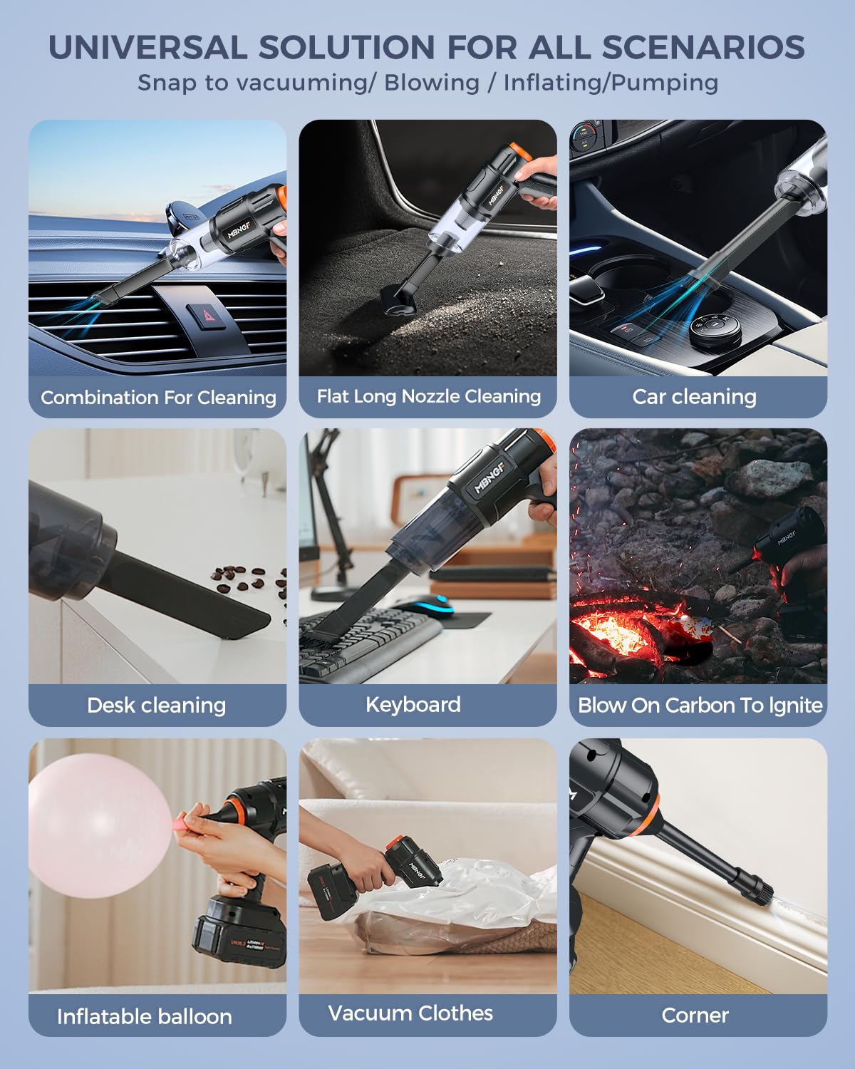 MBNGF Car Vacuum Portable Cordless, 35000PA High Power Suction & Blower, Wireless Handheld Vacuum Cleaner for Car, Home, Office, Pet(Ink Black) MBNGF