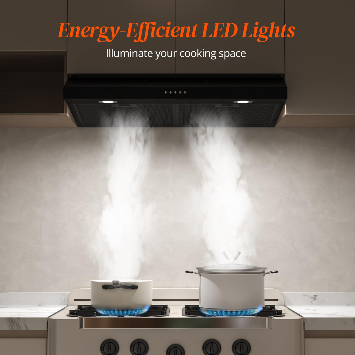 FIREGAS Black Range Hood 30 Inch Under Cabinet, Ducted/Ductless Convertible Kitchen Hood, 300 CFM, 3 Speed Exhaust Fan, Brushless DC Motor, Stove Hood Vents for Kitchen with LED Lights FIREGAS