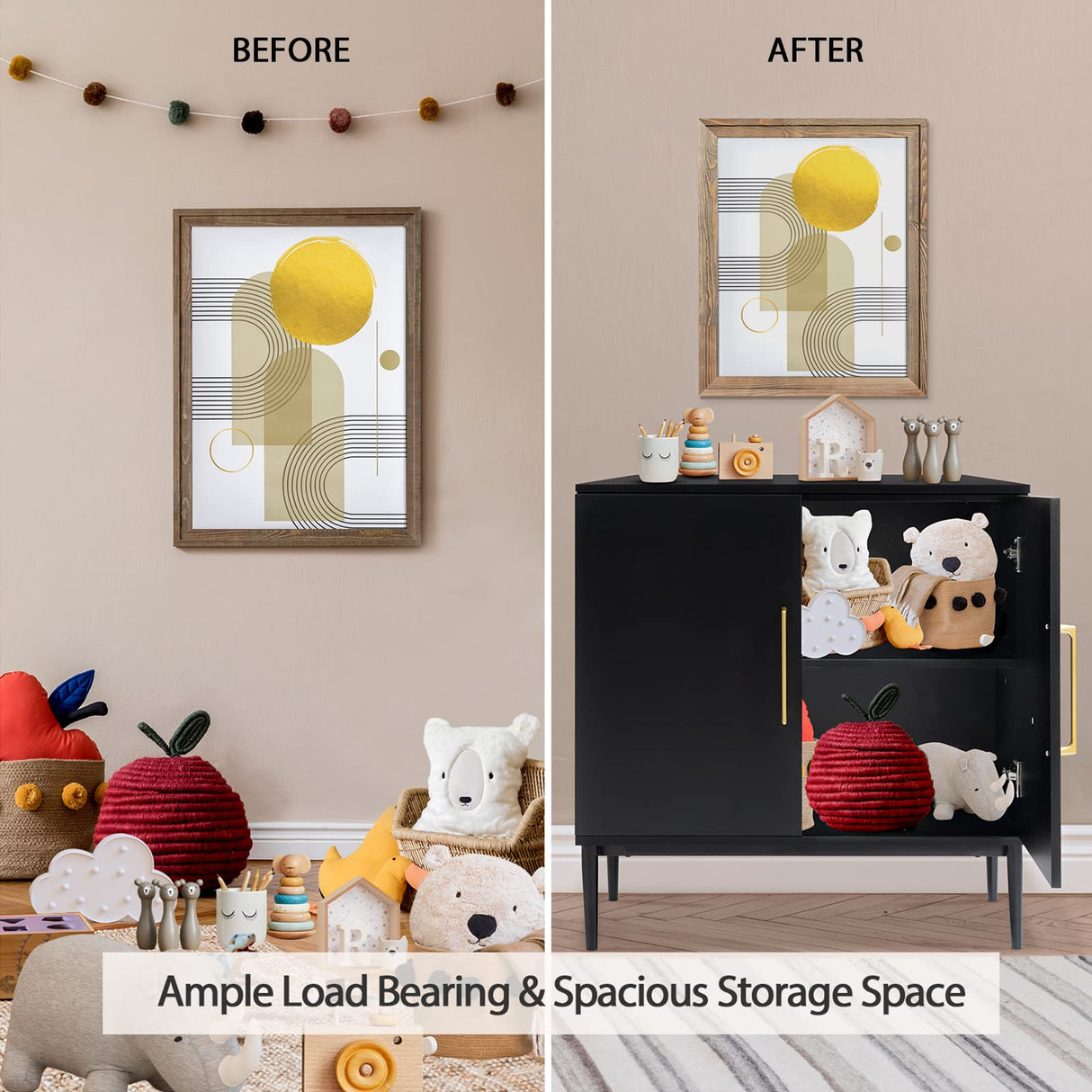 Vrullu Modern Storage Cabinet, Free Standing Buffet Cabinet, Black Sideboard and Buffet Storage, Wood Accent Cabinet for Living Room, Hallway, Entryway, Dining Room, Bedroom (1, Black) Vrullu