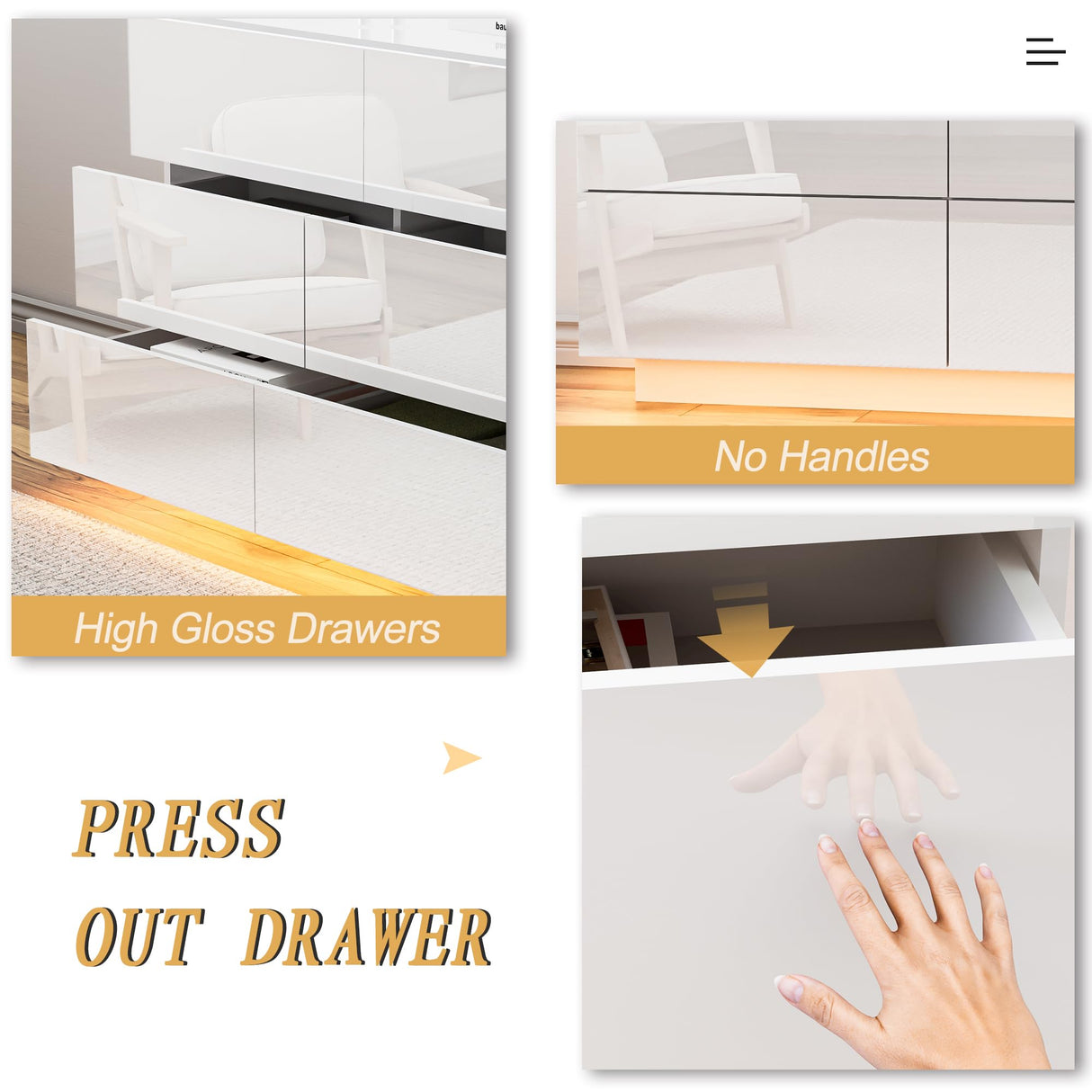 Anbuy White 6 Drawer Double Dresser with LED Light, Modern Dresser with High Gloss Drawers Dual Chest of Drawers Black Dresser for Bedroom with Lights (White) Anbuy