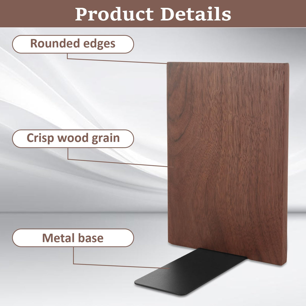 LOYORTY 2 Pair Walnut Book Ends, Large Bookends for Shelves, Wood Bookends for Heavy Books, Decorative Book Shelf LOYORTY