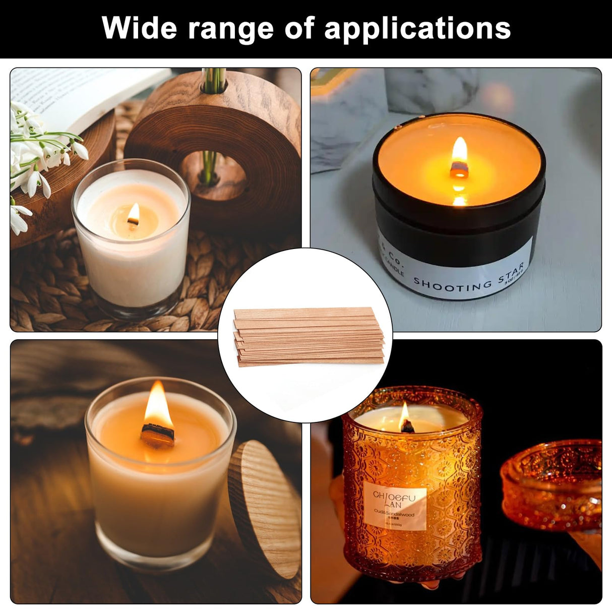 120 Pcs Wood Candle Wicks for Candle Making Kit, Wood Wicks for Candles Making, Wooden Wicks for Candlemaking, Smokeless Natural Crackling Wooden Candle Wicks for Candle Making, Inclu 60 Bases MUZHUPGUZ