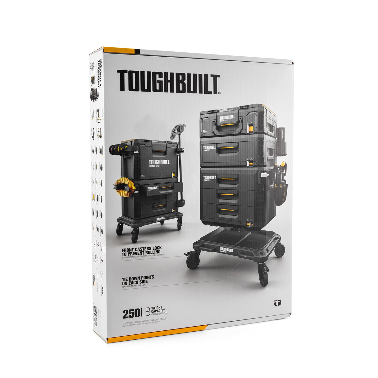 ToughBuilt 4-Wheel Cart, Tool Box Dolly for StackTech Toolboxes and Organizers - Heavy-Duty Rolling Base with Locking Casters, Tie-Down Points and Automatic Lock System ToughBuilt
